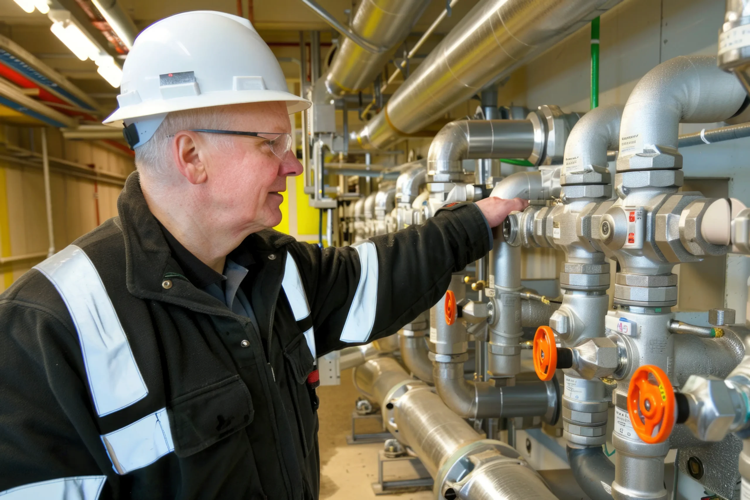 Gas Engineer checking pipes