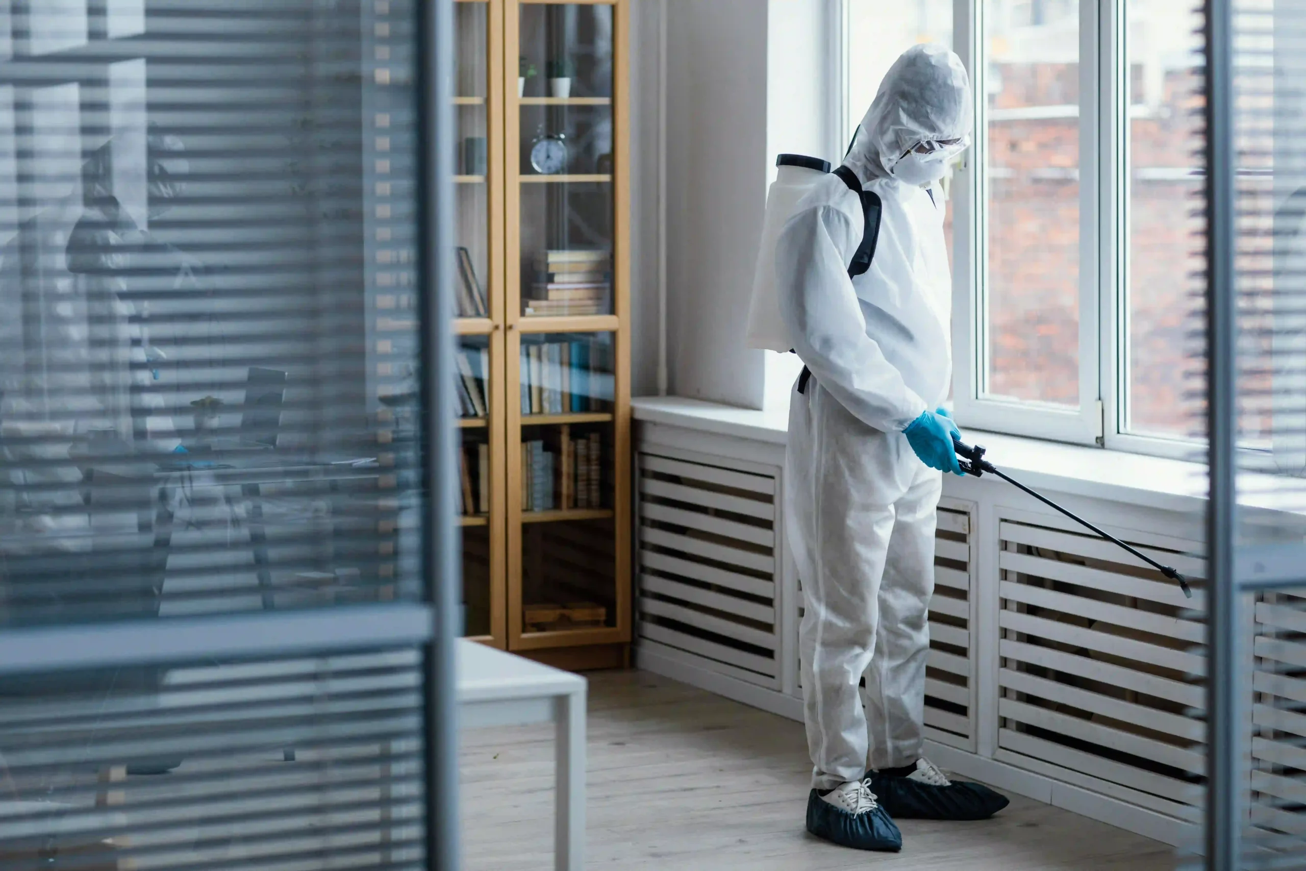 Pest Control disinfecting biohazard area